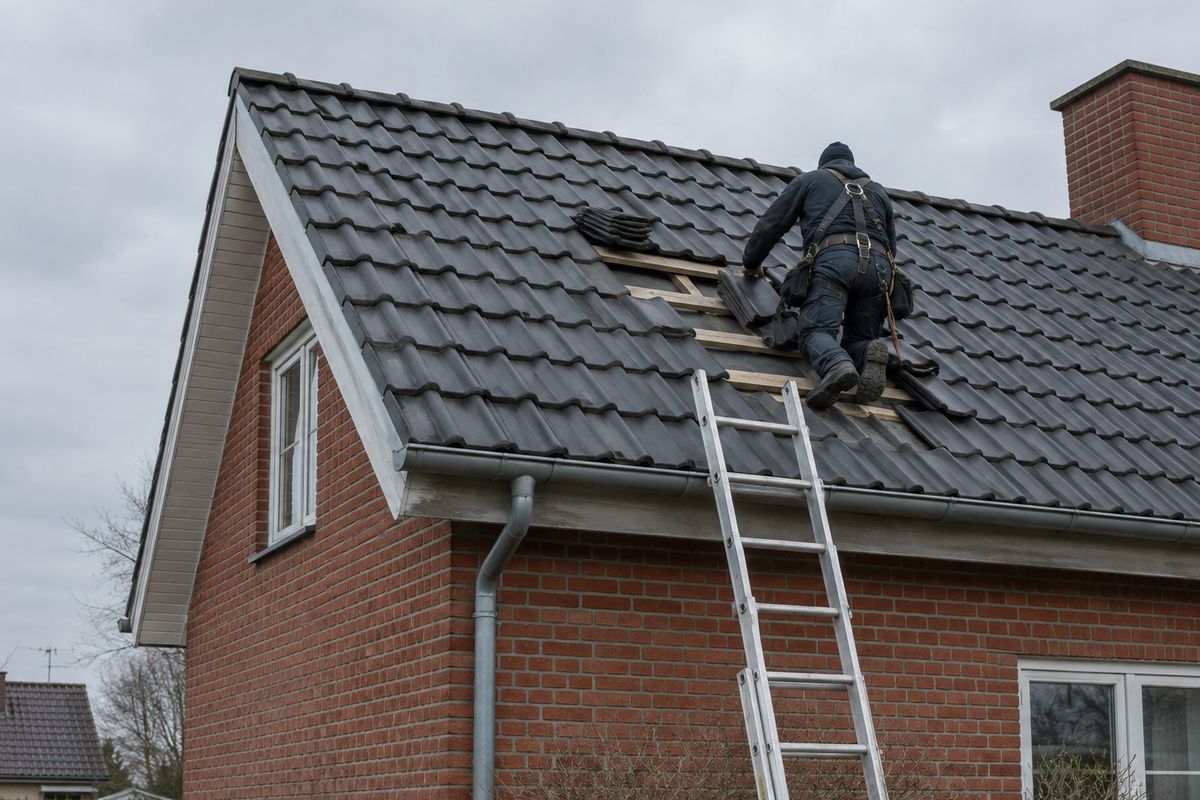 Tagdækker udskifter tegl på dansk hus